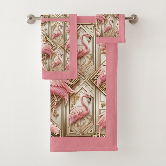 Art Deco Pink Flamingo  Bad Handdoek (Insitu)