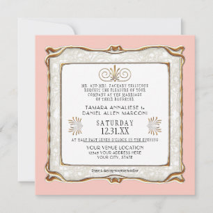 Art Deco Pink Gold Nouveau Gatsby Elegant Wedding Kaart