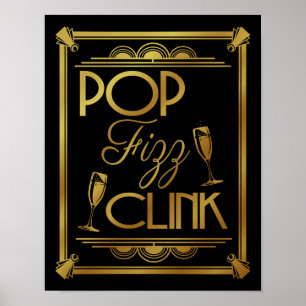 Art Deco POP FIZZ CLINK GOLD kleurverandering B/G Poster