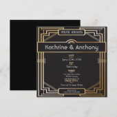 Art Déco Portes Noir et Or Faire-part de mariage (Devant / Derrière)
