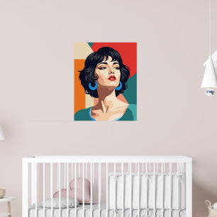 Art Deco Portret met geometrische achtergrond Poster
