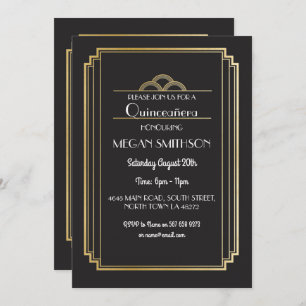 Art Déco Quinceanera Anniversaire Invitation Gold 