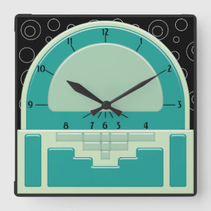 Art Deco Radiola (3 Groenen en een Zwart) Vierkante Klok