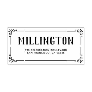 Art Deco Rand Familienaam & Retouradres Rubberstempel