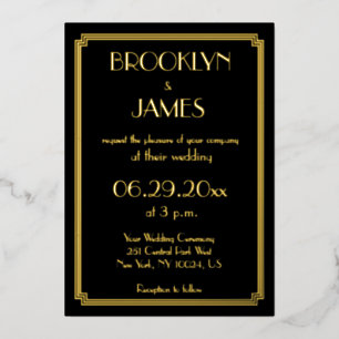 Art Déco Real Gold Foil Mariage Invitations