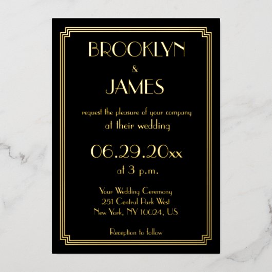 Art Déco Real Gold Foil Mariage Invitations (Recto)
