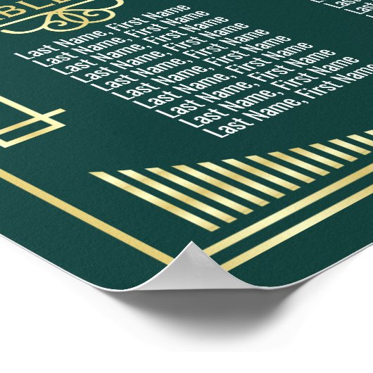 Art Déco Réception Mariage Carte de siège vert (Coin)