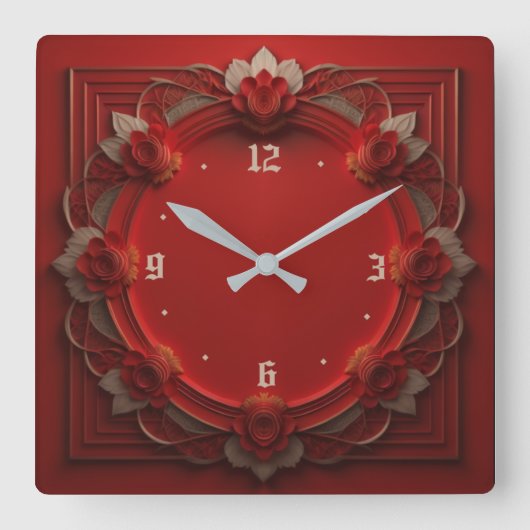 Art Deco Red Vierkante Klok (Voorkant)