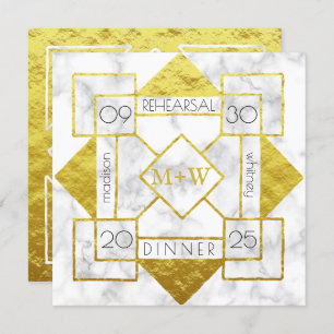 Art Deco Rehearsal Dinner Wedding Marble Gold Foil Kaart