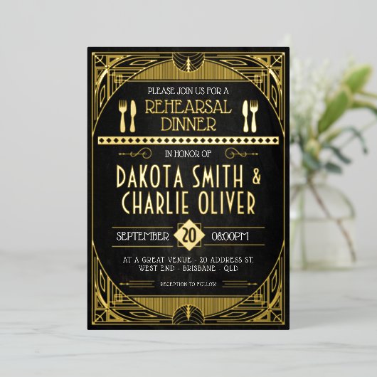 Art Deco Rehearsal Folie Uitnodiging (Staand Voorkant)