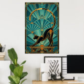 Art Deco Rekkende Zwarte Kat Wandschildering Poster (Thuiskantoor)