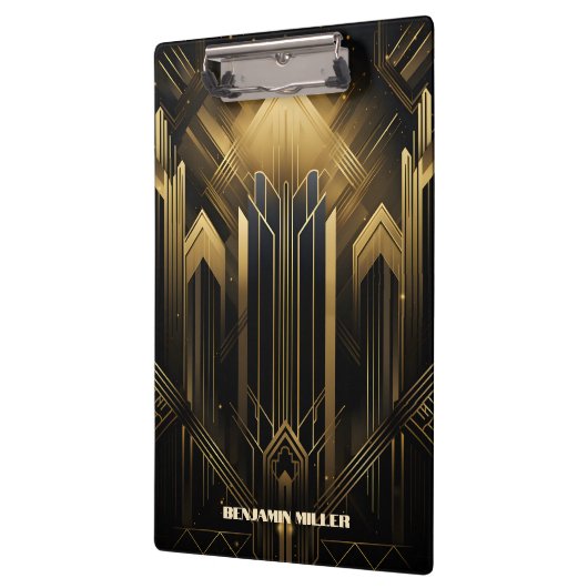 Art Deco Retro Classic jaren 20 Zwart & Goud Klembord (Links)