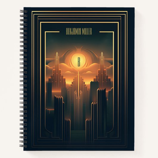 Art Deco Retro Classic jaren 20 Zwart & Goud Notitieboek (Voorkant)