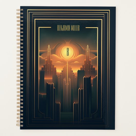 Art Deco Retro  Classic jaren 20 Zwart & Goud Planner (Voorkant)