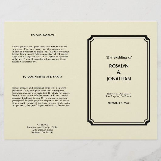 Art déco rétro Hollywood programme de mariage glam (Devant)