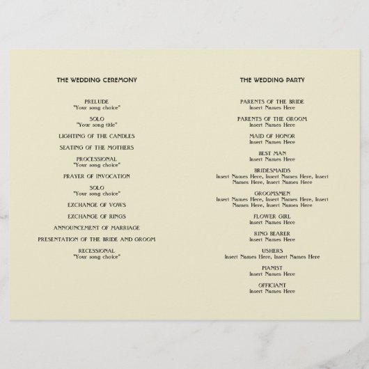 Art déco rétro Hollywood programme de mariage glam (Dos)