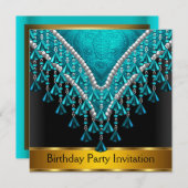 Art Déco Retro Invitation fête d'anniversaire Turq (Devant / Derrière)