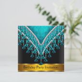 Art Déco Retro Invitation fête d'anniversaire Turq (Debout devant)