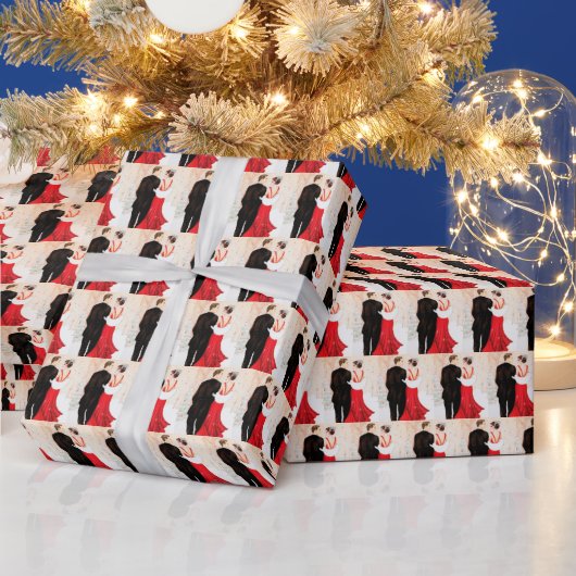 Art Deco retro koppel bericht Kerstmis Cadeaupapier (Feestdagen)