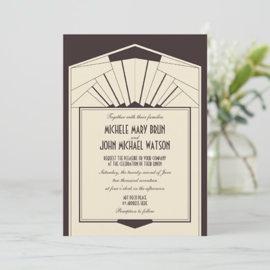 Art Deco Retro Lijst Bruin Weddenschap Kaart (Staand voorkant)