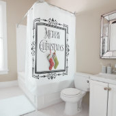Art Deco Retro Lijst Merry-kerstkousen Douchegordijn (In situ)