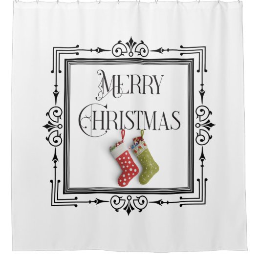 Art Deco Retro Lijst Merry-kerstkousen Douchegordijn (Voorkant)