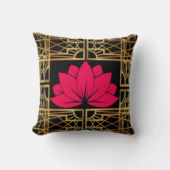 Art Deco Retro Lotus (red & black) Kussen (Voorkant)