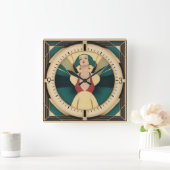 Art Deco retro meisje Vierkante Klok (Huis)