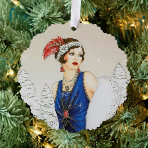 Art Deco retro tekst toevoegen dame Ornament Kaart
