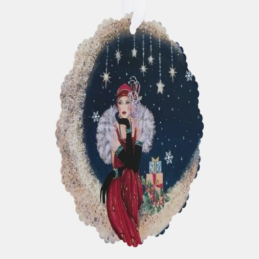 Art Deco retro tekst toevoegen dame Ornament Kaart (Rechts)