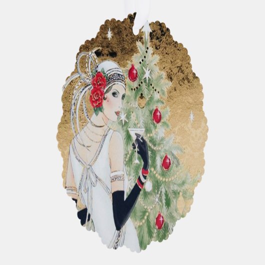 Art Deco retro tekst toevoegen dame Ornament Kaart (Rechts)