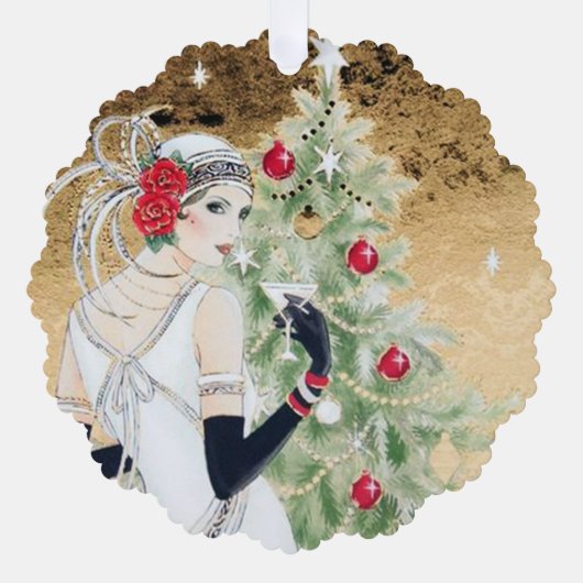 Art Deco retro tekst toevoegen dame Ornament Kaart (Voorkant)