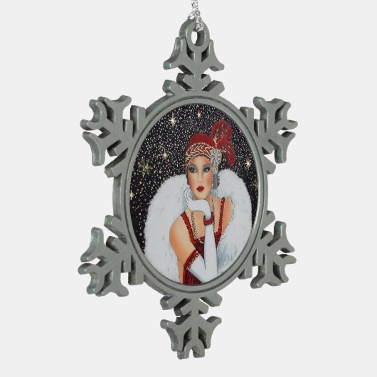 art deco retro tin sneeuwvlok ornament (Links)