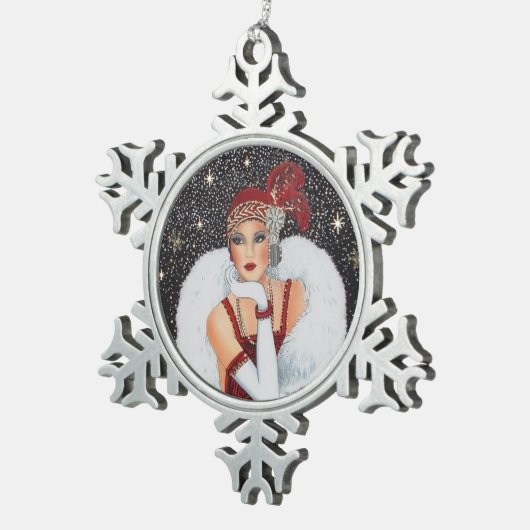art deco retro tin sneeuwvlok ornament (Rechts)