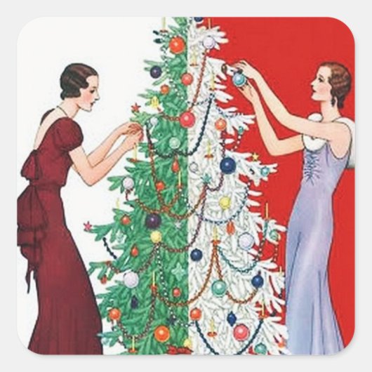 Art deco retro vintage kerst sticker (Voorkant)