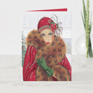 Art Deco Retro vintage kerstdame Kaart