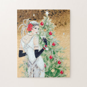 art deco retro vintage kerstdame legpuzzel