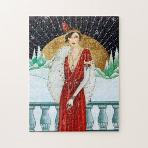art deco retro vintage kerstdame legpuzzel
