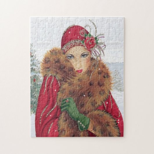 art deco retro vintage kerstdame legpuzzel (Verticaal)