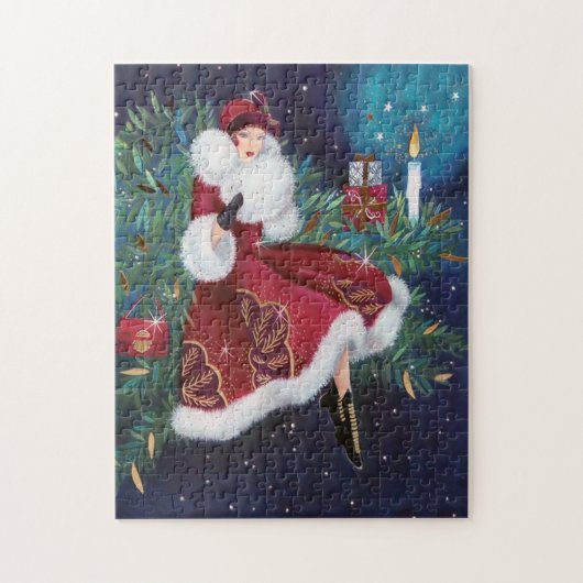 art deco retro vintage kerstdame legpuzzel (Verticaal)