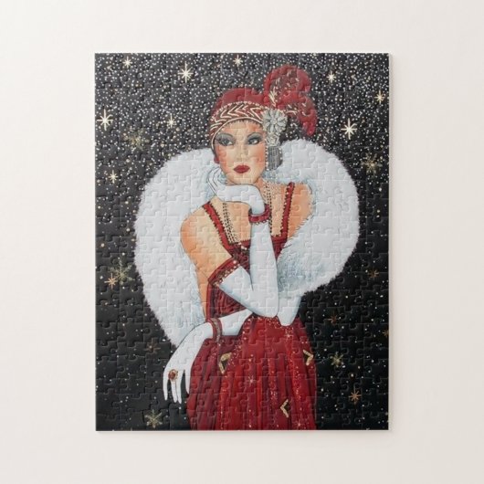 art deco retro vintage kerstdame legpuzzel (Verticaal)