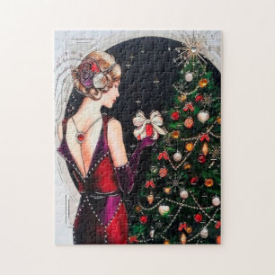 art deco retro vintage kerstdame legpuzzel
