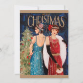 Art deco retro vintage kerstdames kaart (Voorkant)