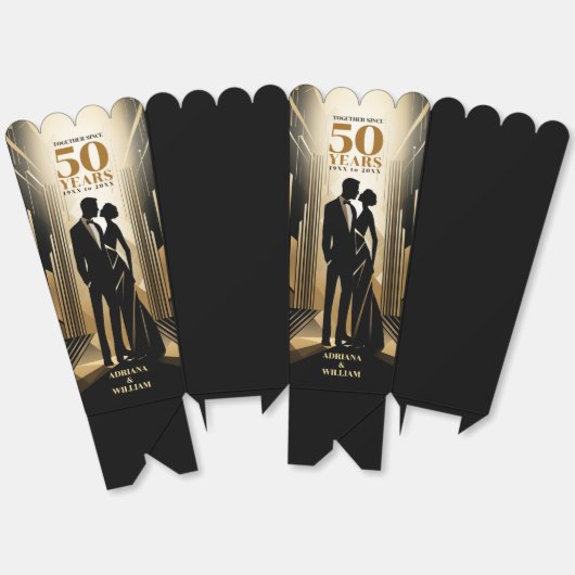 Art Deco Retro Zwart & Goud Bruiloft Jubileum Bedankdoosjes (Ongevouwen)