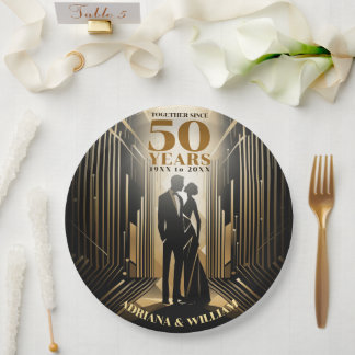 Art Deco Retro Zwart & Goud Bruiloft Jubileum Papieren Bordje