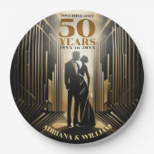 Art Deco Retro Zwart & Goud Bruiloft Jubileum Papieren Bordje (Voorkant)