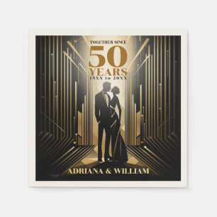 Art Deco Retro Zwart & Goud Bruiloft Jubileum Servet