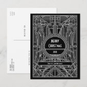 Art deco retro zwart-wit Vrolijk kerstfeest Briefkaart (Voorkant / Achterkant)