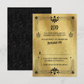Art Déco Roaring 20s Black Gold Wedding Carte RSVP (Devant / Derrière)