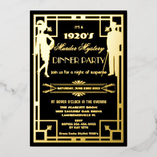 Art Deco Roaring 20s Murder Mystery Party Echt Folie Uitnodiging